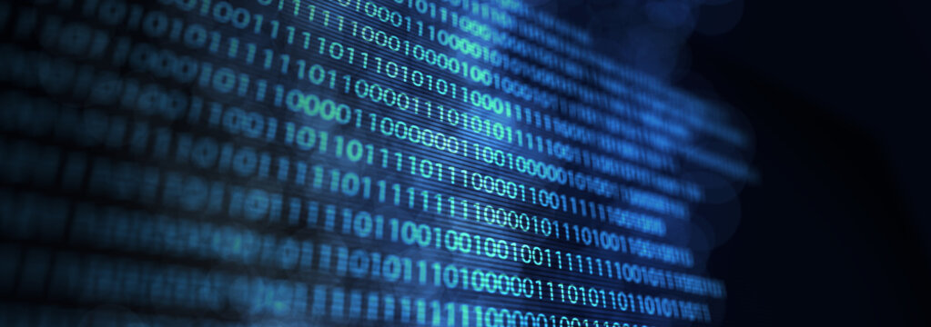 Matrix of binary numbers. Binary computer code. Futuristic backdrop. Flow of blue random digital numbers. 3d illustration