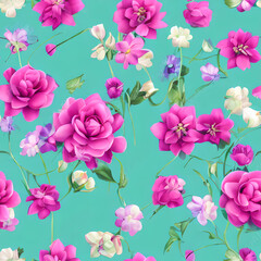 Fototapeta na wymiar Seamless flower pattern, realistic and colorful painting. Tile print. 