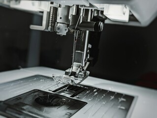 Nähmaschine kurz nach der Benutzung. Die Nähmechanik schön im Makro fotografiert