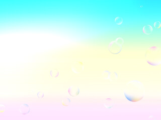 淡い虹色背景とシャボン玉