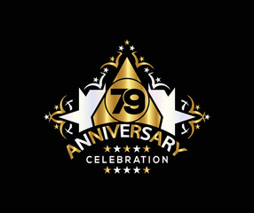 Invitation card, Celebrating of, 79 Years Anniversary, Simple Design of gold color decoration Logo