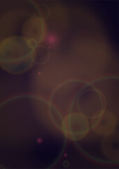 Vector Magical Gold Shine Background with Bokeh Blurred Glowing Circles on Black. Starlight Fog Texture. Glitter Holiday Print. Christmas and New Year Design. Glowing Light on Dark Purple.