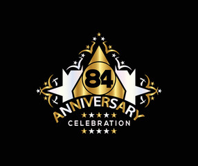 Invitation card, Celebrating of, 84 Years Anniversary, Simple Design of gold color decoration Logo