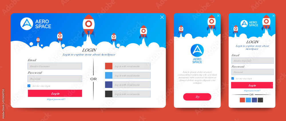 Poster set of sign up and sign in forms. blue gradient background with modern logo. registration and login 