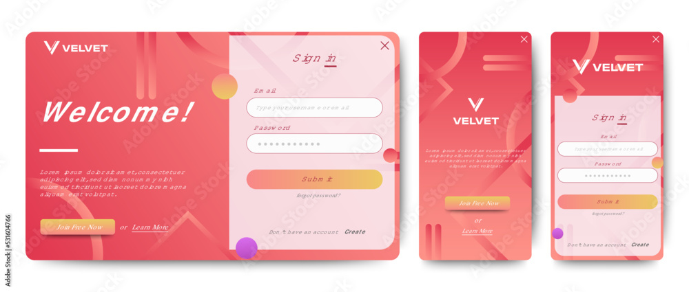 Poster set of sign up and sign in forms. blue gradient background with modern logo. registration and login 