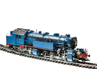 Isolated toy train with a steam engine locomotive