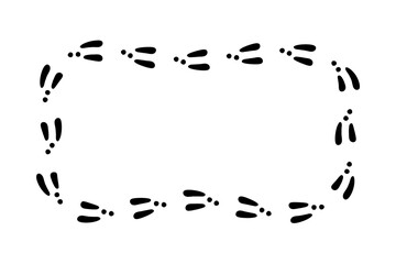 Rabbit or hare footprint trail. Bunny foot prints on snow. Rabbit paw steps. Hare steps track. Rectangular frame. Vector illustration isolated on white background in flat style. © Elena Pimukova