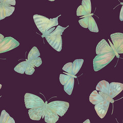 Abstract watercolor butterflies collected in a seamless pattern.
