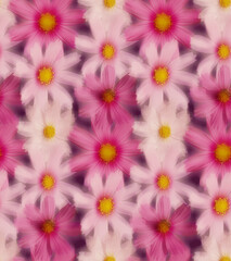 Obraz na płótnie Canvas Blurred Real Calendula Daisy Flowers Seamless Pattern Psychedelic Design Perfect for Allover Fabric Print Trendy Fashion Colors Natural Look