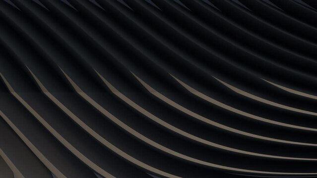 Black metal texture steel pattern. Grey line curve design on abstract black background. Dark horizontal template or banner, business backdrop. 3D illustration