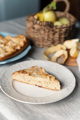 Slice of beautiful serving apple pie. Close-Up Of Food On Table 