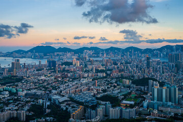 Fototapeta na wymiar Aerial View of Kowloon Peak Lookout at Dusk, Hong Kong
