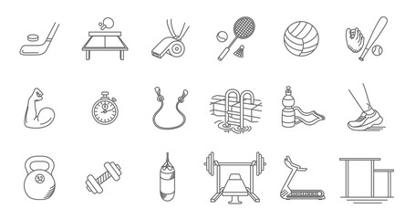 Fitness and sport game elements. Set of outline icons design