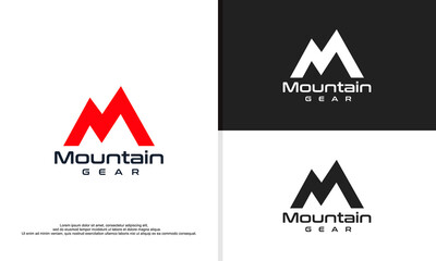 logo illustration vector graphic of letter m for mountain with negative space of mountain.