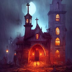 Illustration einer Piraten Stadt bei Nacht