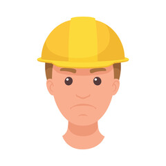 Man Builder Character Head in Yellow Hard Hat and Sad Face Expression Vector Illustration