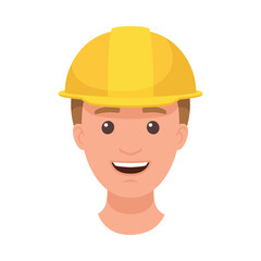 Man Builder Character Head in Yellow Hard Hat and Smiling Face Expression Vector Illustration