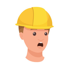 Shocked Man Builder Character Head in Yellow Hard Hat and Amazed Face Expression Vector Illustration