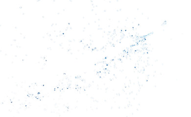 3d water splash transparent, clear blue water scattered around isolated on white background. 3d render illustration