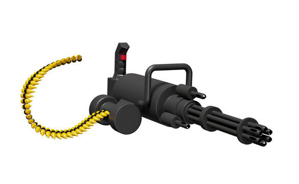 3d minigun system rotary or machine gun weapon automatic isolated. 3d render illustration