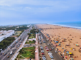 Selective focus of Marina Beach, or simply the Marina, is a natural urban beach in Chennai, Tamil Nadu, India, along the Bay of Bengal.