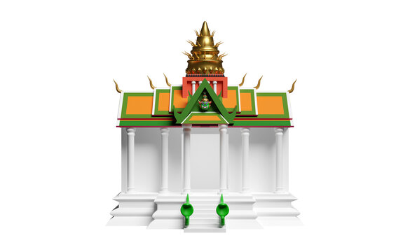 3d Thai Temple, Castle With Giant Head And Snake Isolated. 3d Render Illustration