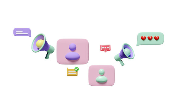 3d megaphone with chat bubbles icons isolated. social media online social, communication applications concept, 3d render illustration