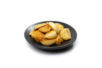 Fried Garlic Cloves Pile Isolated on White Background