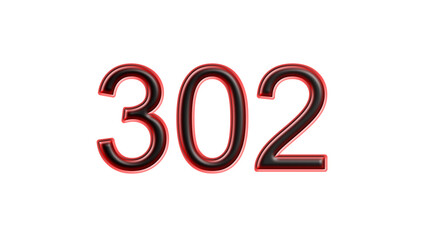 red 302 number 3d effect white background