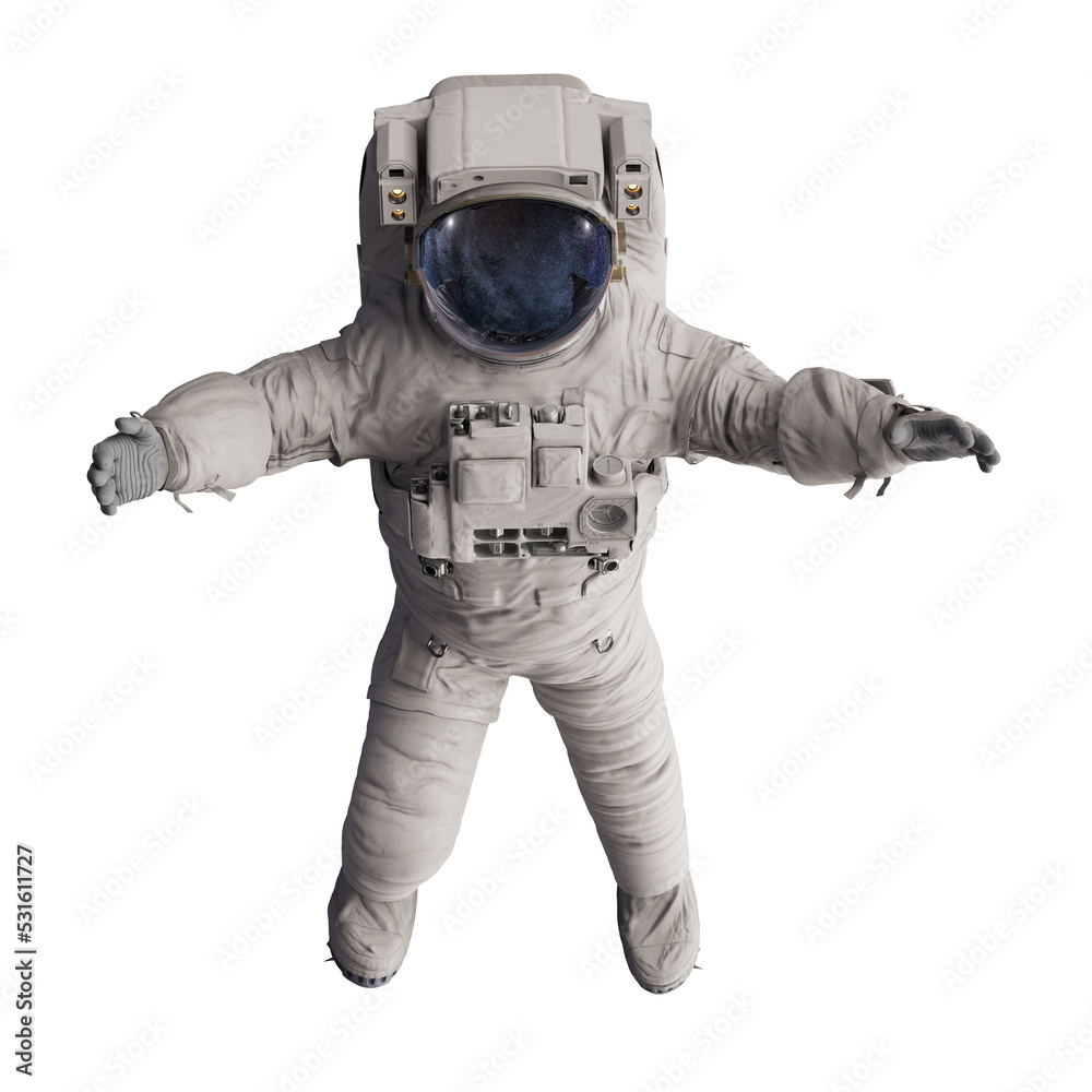 Wall mural astronaut, person in spacesuit is floating in outer space, isolated