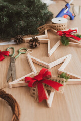 Top view of Christmas decorations for the home