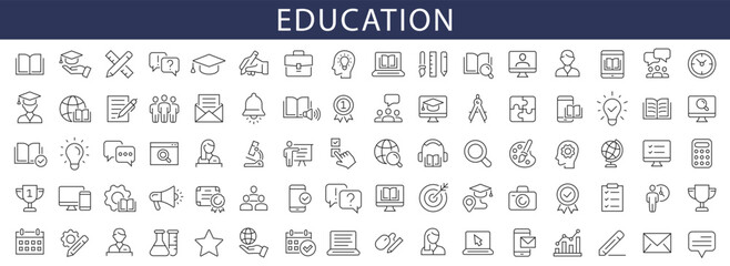 Education and Learning thin line icons set. Education, School, Learning editable stroke icons. Vector illustration - obrazy, fototapety, plakaty