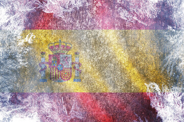 Closeup of grunge Flag of Spain. Frozen Spanish flag