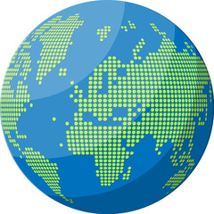 World map silhouette, globe in dots
