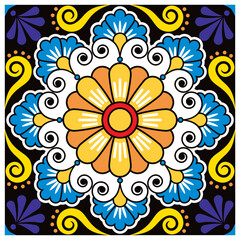 Mexican vector ceramic talavera single and seamless tile pattern - perfect for textile or fabric print, souvenir
