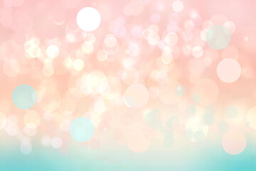 Abstract blurred fresh vivid spring summer light delicate pastel pink turquoise bokeh background texture with bright circular soft color lights. Card concept. Beautiful backdrop illustration.
