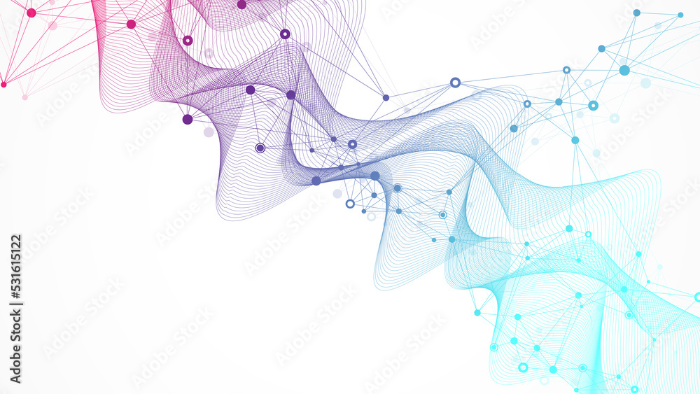 Fototapete Digits abstract illustration with connected line and dots, wave flow. Digital neural networks. Network and connection background for your presentation. Graphic polygonal background.