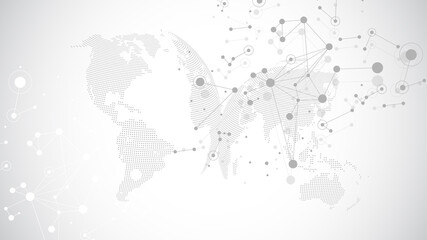 Global communication network concept illustration. Social network communication in the global business. Big data visualization. Internet technology