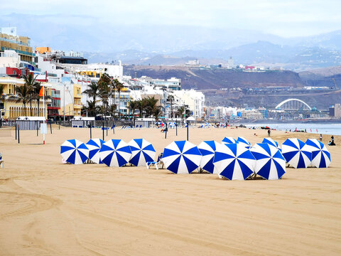 umbrellas on las canteras beach  gran canaria