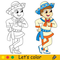 Halloween kids coloring with template mexican boy