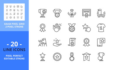 Line icons about awards and acknowledgements. Pixel perfect 64x64 and editable stroke