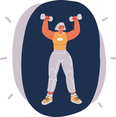 Cartoon vector illustration of woman doing exercising with dumbbells. Sport and recreation concept.