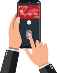 Payment app with bank card on smartphone
