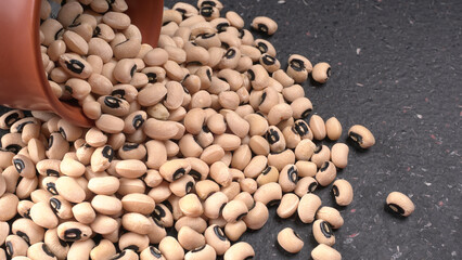 Uncooked black eyed peas. Health food concept.