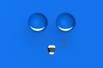 Blue face of sleeping cute character. Cute face. relaxation. sleep and rest. Horizontal image. 3d image. 3D rendering.