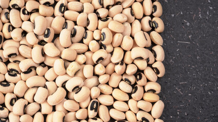 Uncooked black eyed peas. Health food concept.
