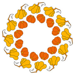 Cute autumn vector illustration, hand drawn pumpkins