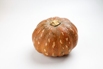 Small brown whole fresh ripe pumpkin on white background