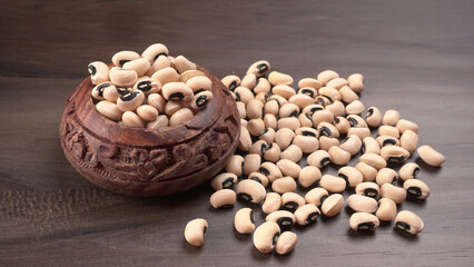 Uncooked black eyed peas. Health food concept.
