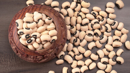 Uncooked black eyed peas. Health food concept.